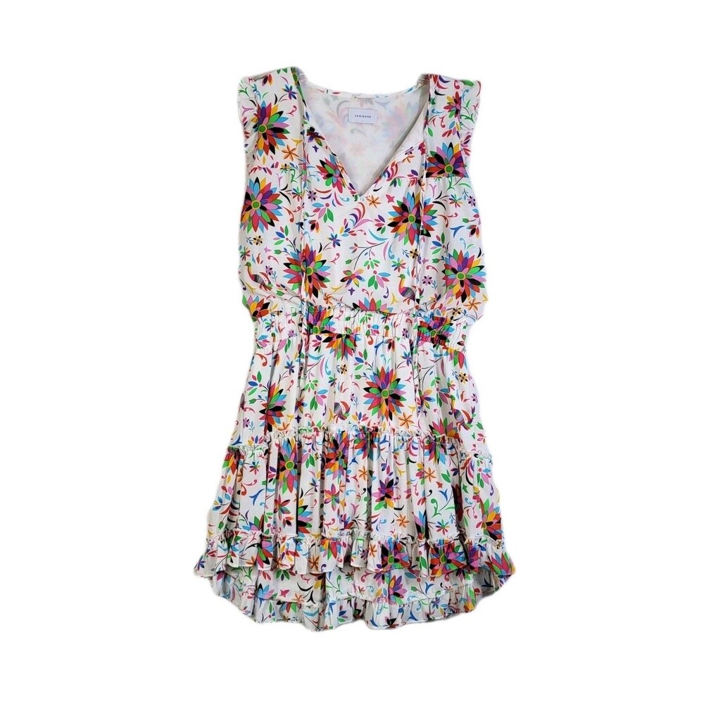 Anthropologie Adrienne Blouson White Dress Floral Peacock Women's Large Boho